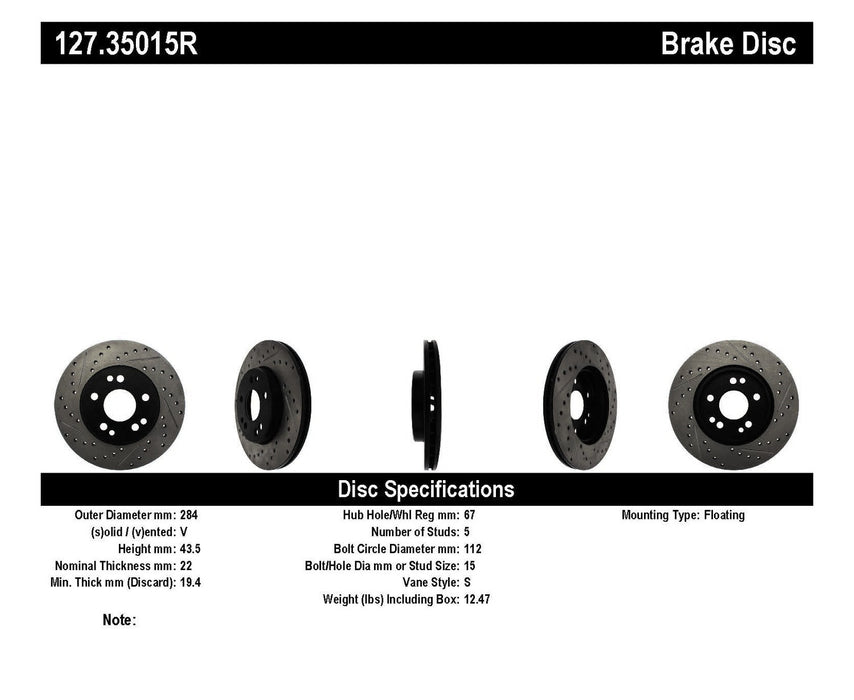 StopTech 127.35015R StopTech Sport Drilled/Slotted Brake Rotor; Front Right - Truck Part Superstore
