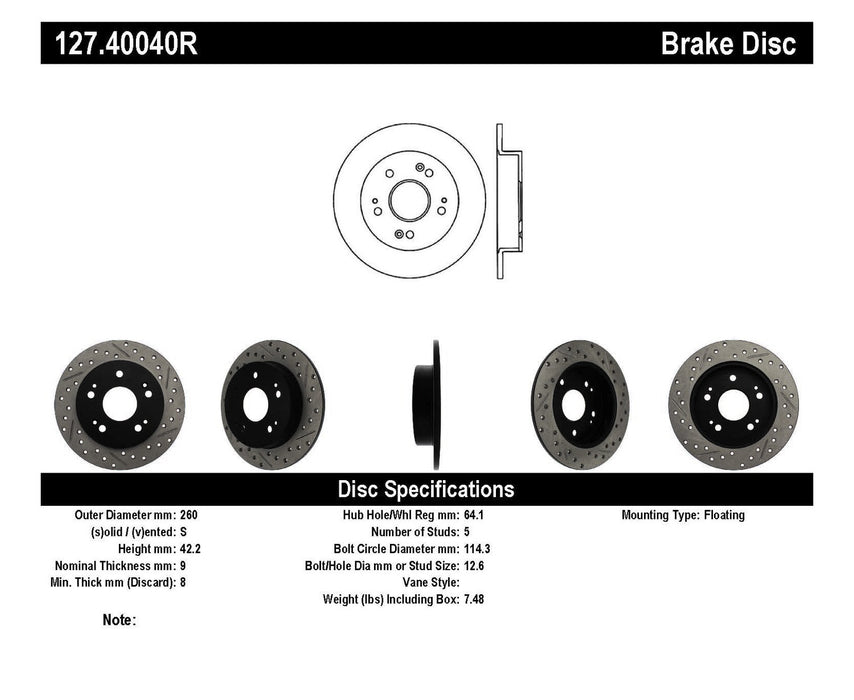 StopTech 127.40040R StopTech Sport Drilled/Slotted Brake Rotor; Rear Right - Truck Part Superstore
