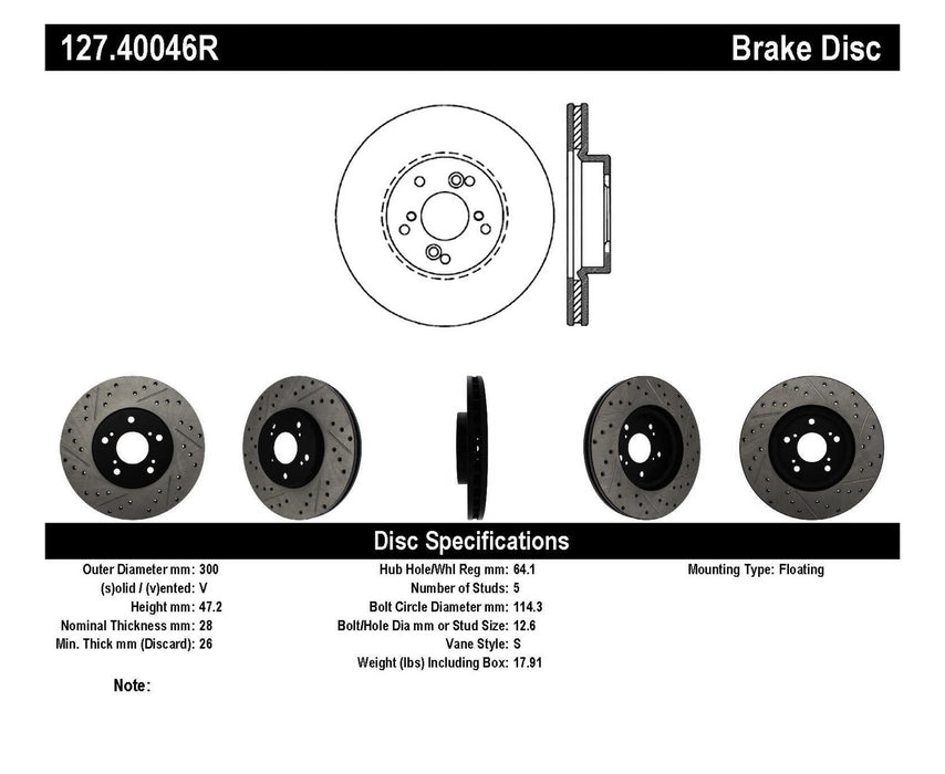 StopTech 127.40046R StopTech Sport Drilled/Slotted Brake Rotor; Front Right - Truck Part Superstore