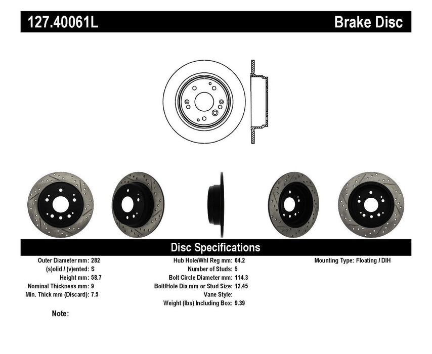 StopTech 127.40061L StopTech Sport Drilled/Slotted Brake Rotor; Rear Left - Truck Part Superstore
