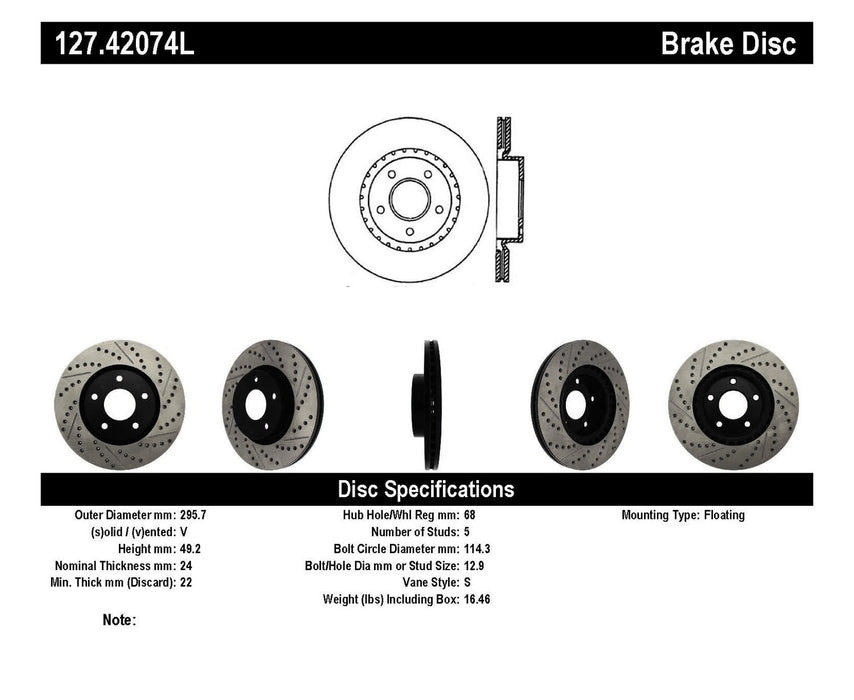 StopTech 127.42074L StopTech Sport Drilled/Slotted Brake Rotor; Front Left - Truck Part Superstore