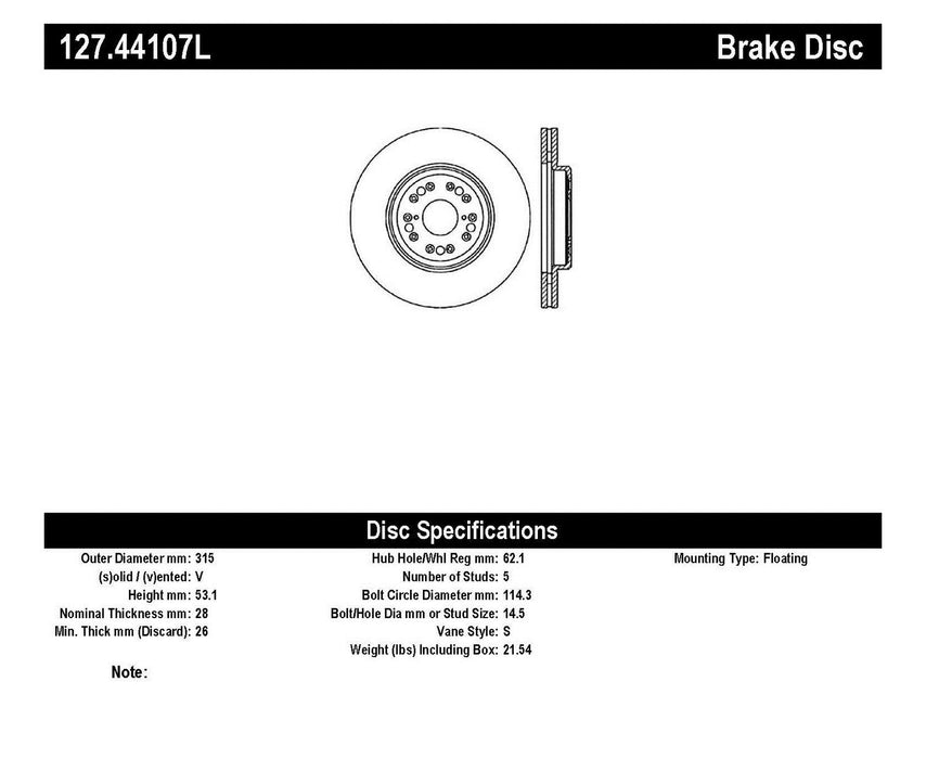 StopTech 127.44107L StopTech Sport Drilled/Slotted Brake Rotor; Front Left - Truck Part Superstore