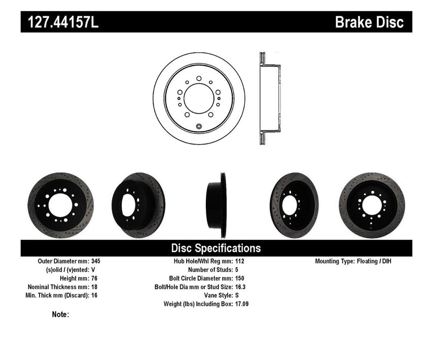 StopTech 127.44157L StopTech Sport Drilled/Slotted Brake Rotor; Rear Left - Truck Part Superstore
