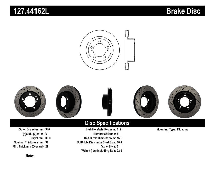 StopTech 127.44162L StopTech Sport Drilled/Slotted Brake Rotor; Front Left - Truck Part Superstore