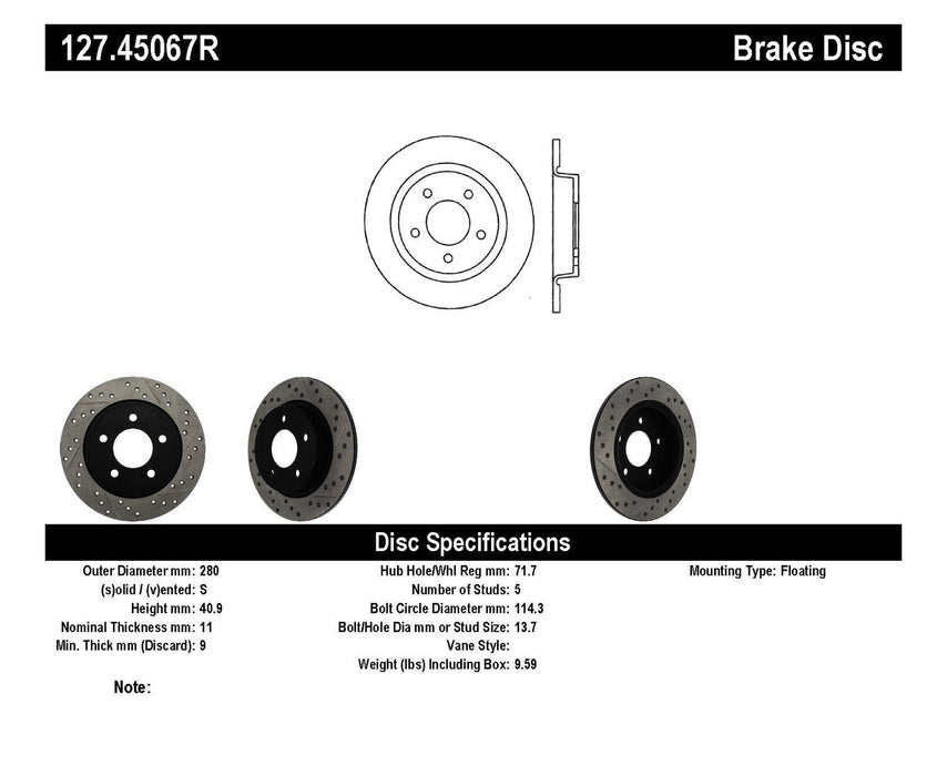 StopTech 127.45067R StopTech Sport Drilled/Slotted Brake Rotor; Rear Right - Truck Part Superstore