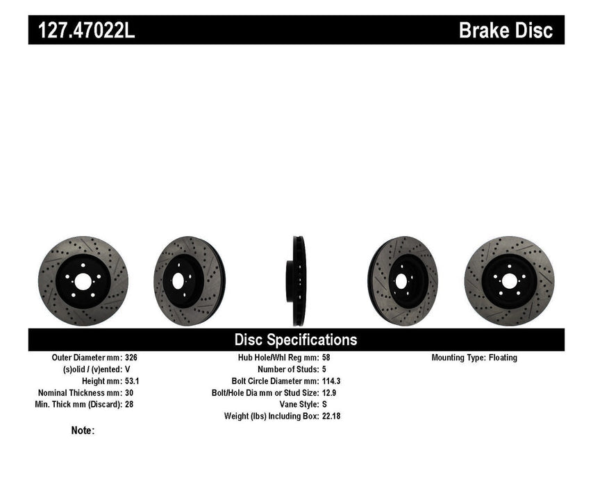 StopTech 127.47022L StopTech Sport Drilled/Slotted Brake Rotor; Front Left - Truck Part Superstore