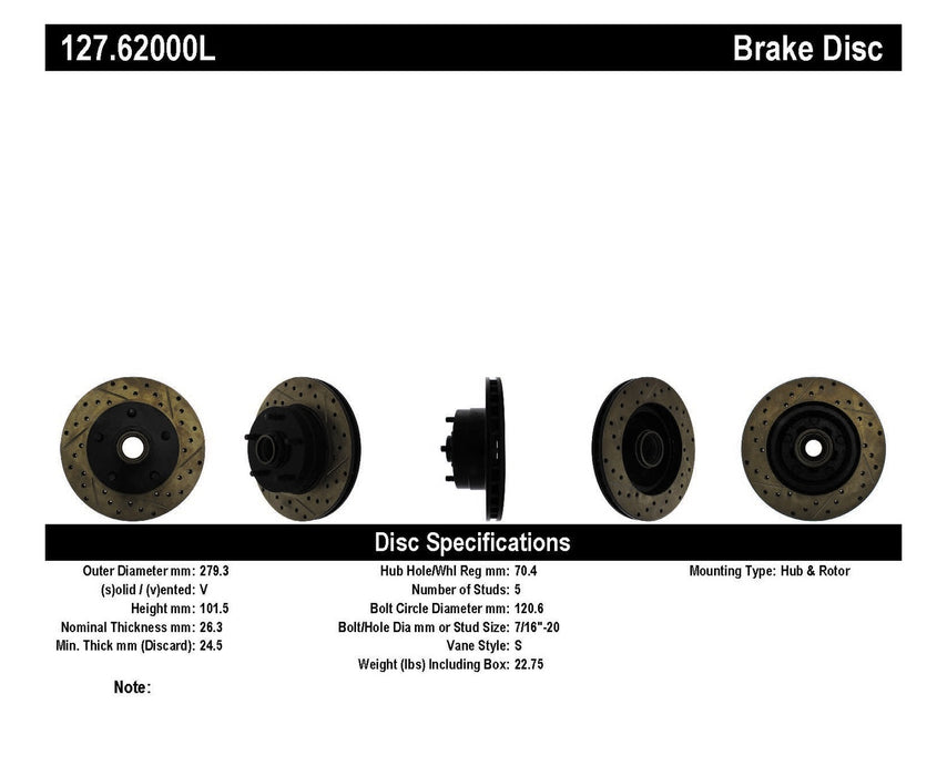 StopTech 127.62000L StopTech Sport Drilled/Slotted Brake Rotor; Front Left - Truck Part Superstore
