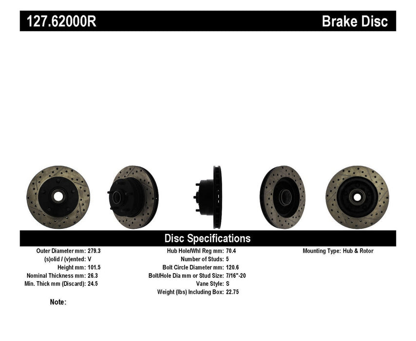 StopTech 127.62000R StopTech Sport Drilled/Slotted Brake Rotor; Front Right - Truck Part Superstore