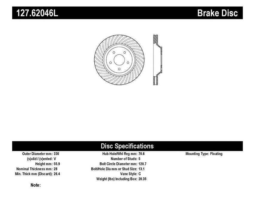 StopTech 127.62046L StopTech Sport Drilled/Slotted Brake Rotor; Front Left - Truck Part Superstore