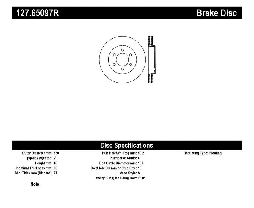 StopTech 127.65097R StopTech Sport Drilled/Slotted Brake Rotor; Front Right - Truck Part Superstore