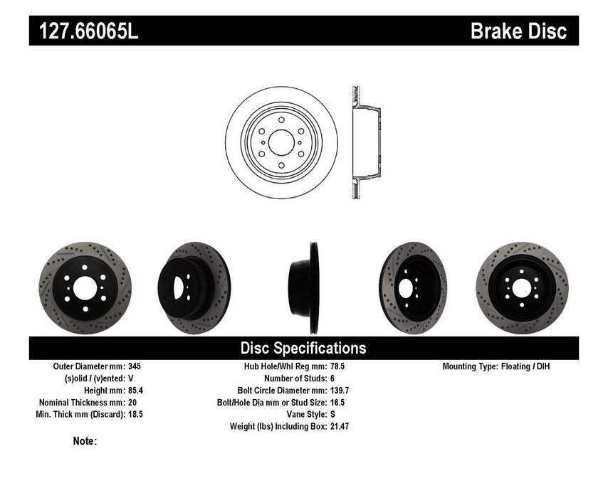 StopTech 127.66065L StopTech Sport Drilled/Slotted Brake Rotor; Rear Left - Truck Part Superstore