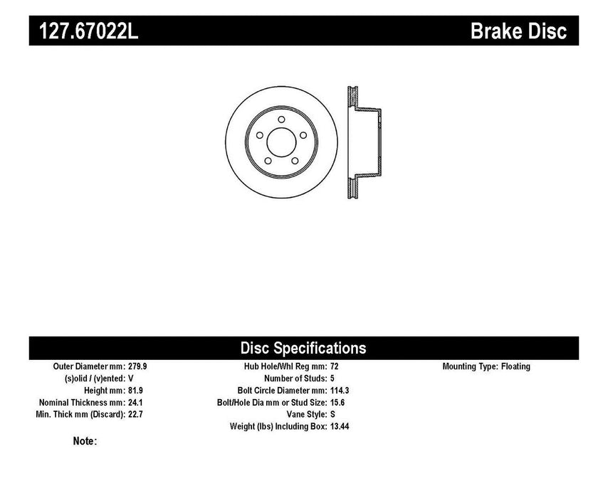 StopTech 127.67022L StopTech Sport Drilled/Slotted Brake Rotor; Front Left - Truck Part Superstore
