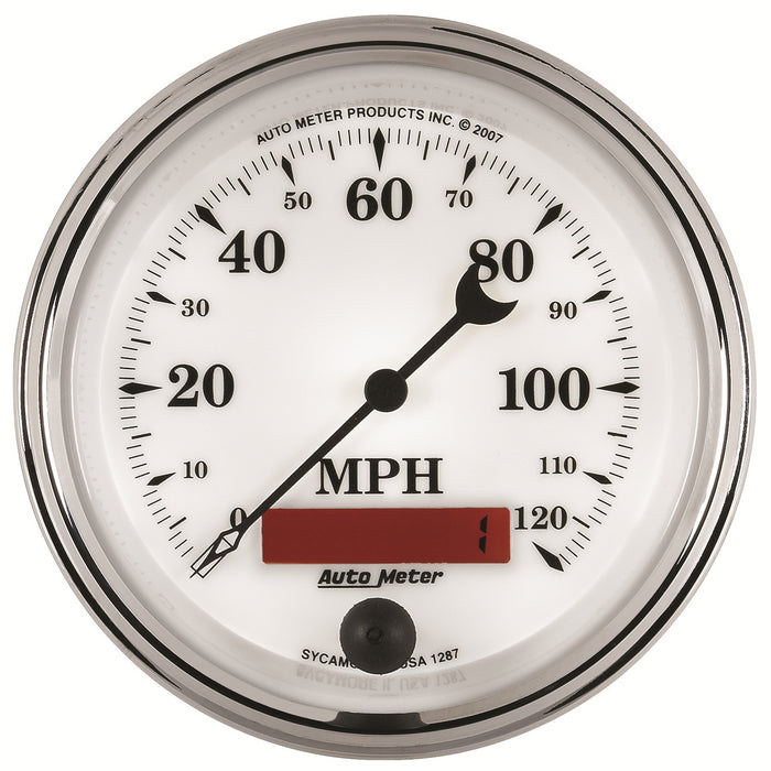 AutoMeter 1287 GAUGE; SPEEDOMETER; 3 3/8in.; 120MPH; ELEC. PROG. W/LCD ODO; OLD TYME WHT II - Truck Part Superstore