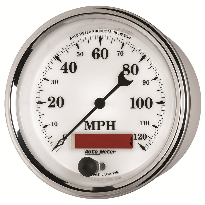 AutoMeter 1287 GAUGE; SPEEDOMETER; 3 3/8in.; 120MPH; ELEC. PROG. W/LCD ODO; OLD TYME WHT II - Truck Part Superstore
