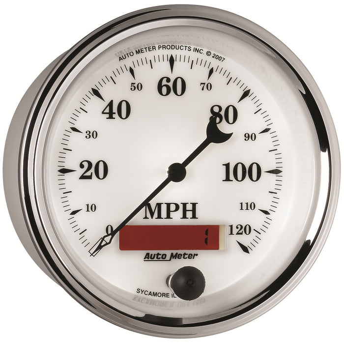 AutoMeter 1287 GAUGE; SPEEDOMETER; 3 3/8in.; 120MPH; ELEC. PROG. W/LCD ODO; OLD TYME WHT II - Truck Part Superstore