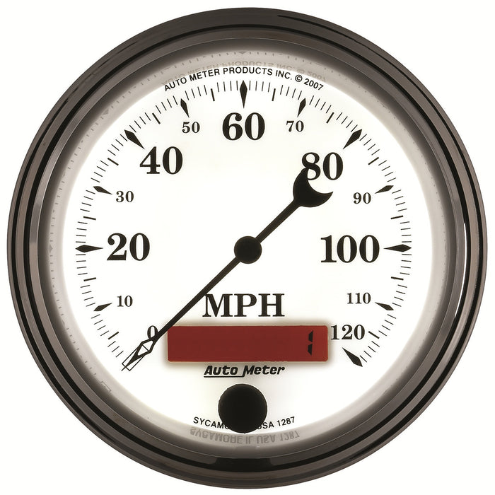AutoMeter 1287 GAUGE; SPEEDOMETER; 3 3/8in.; 120MPH; ELEC. PROG. W/LCD ODO; OLD TYME WHT II - Truck Part Superstore