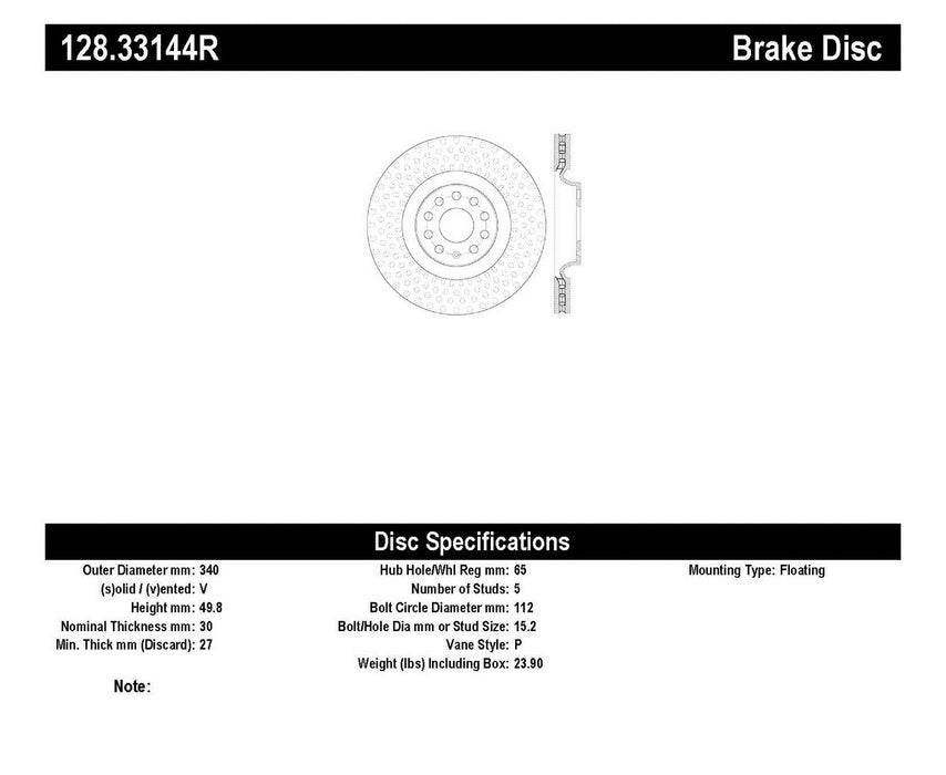 StopTech 128.33144R StopTech Sport Cross Drilled Brake Rotor; Front Right - Truck Part Superstore