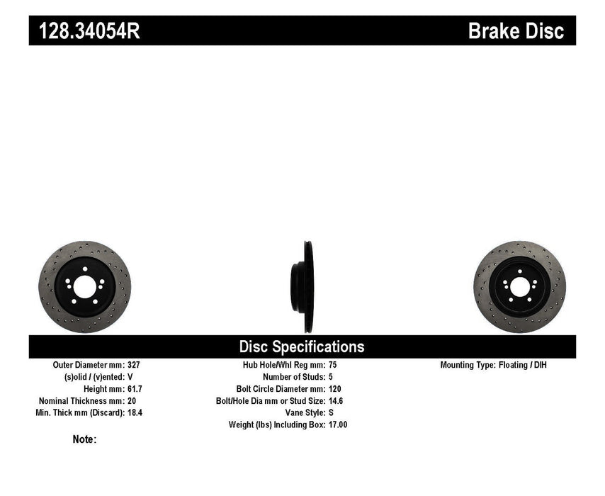 StopTech 128.34054R StopTech Sport Cross Drilled Brake Rotor; Rear Right - Truck Part Superstore