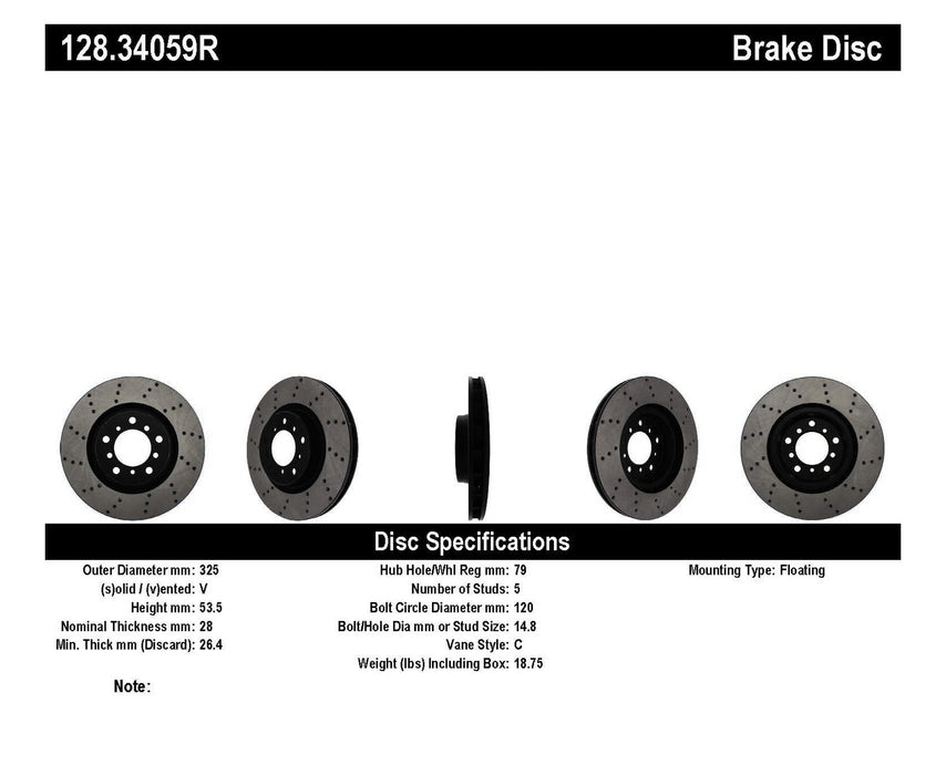 StopTech 128.34059R StopTech Sport Cross Drilled Brake Rotor; Front Right - Truck Part Superstore