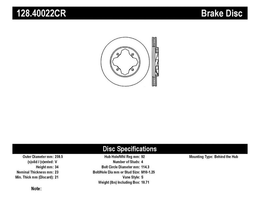 StopTech 128.40022CR StopTech Sport Cryo Cross Drilled Brake Rotor; Front Right - Truck Part Superstore