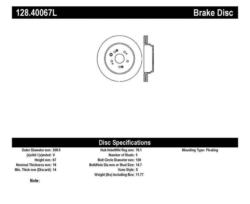 StopTech 128.40067L StopTech Sport Cross Drilled Brake Rotor; Rear Left - Truck Part Superstore