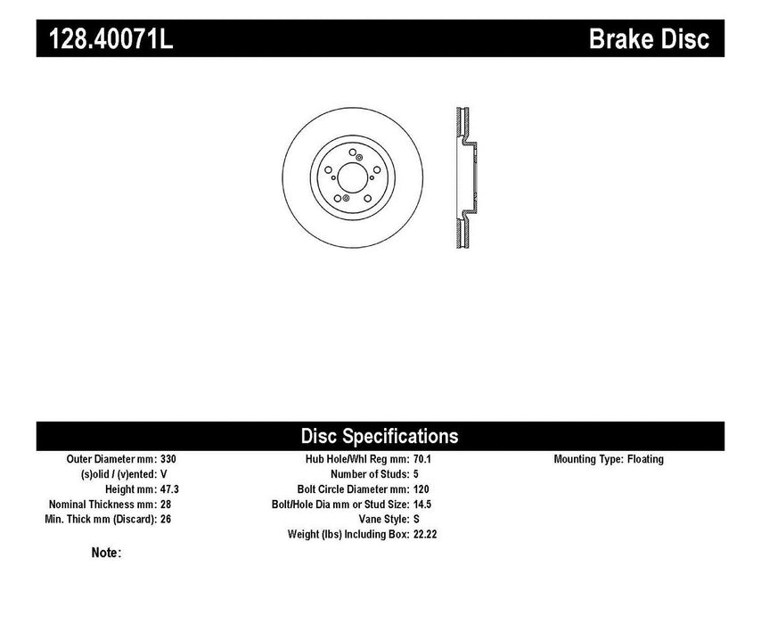StopTech 128.40071L StopTech Sport Cross Drilled Brake Rotor; Front Left - Truck Part Superstore