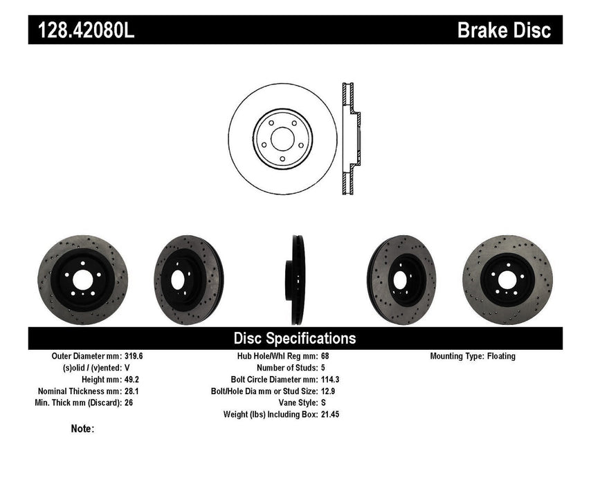 StopTech 128.42080L StopTech Sport Cross Drilled Brake Rotor; Front Left - Truck Part Superstore