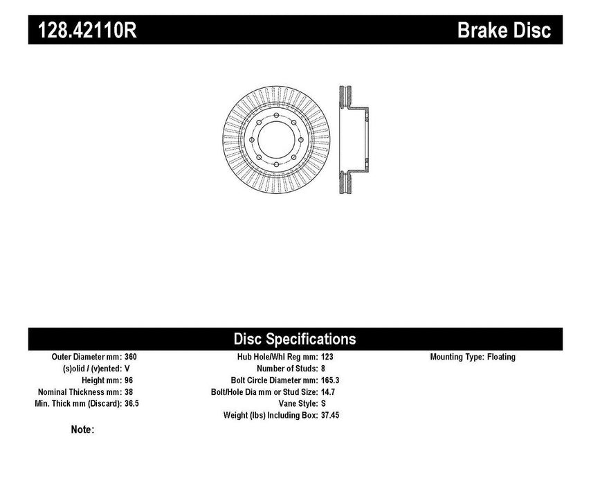 StopTech 128.42110R StopTech Sport Cross Drilled Brake Rotor; Front Right - Truck Part Superstore