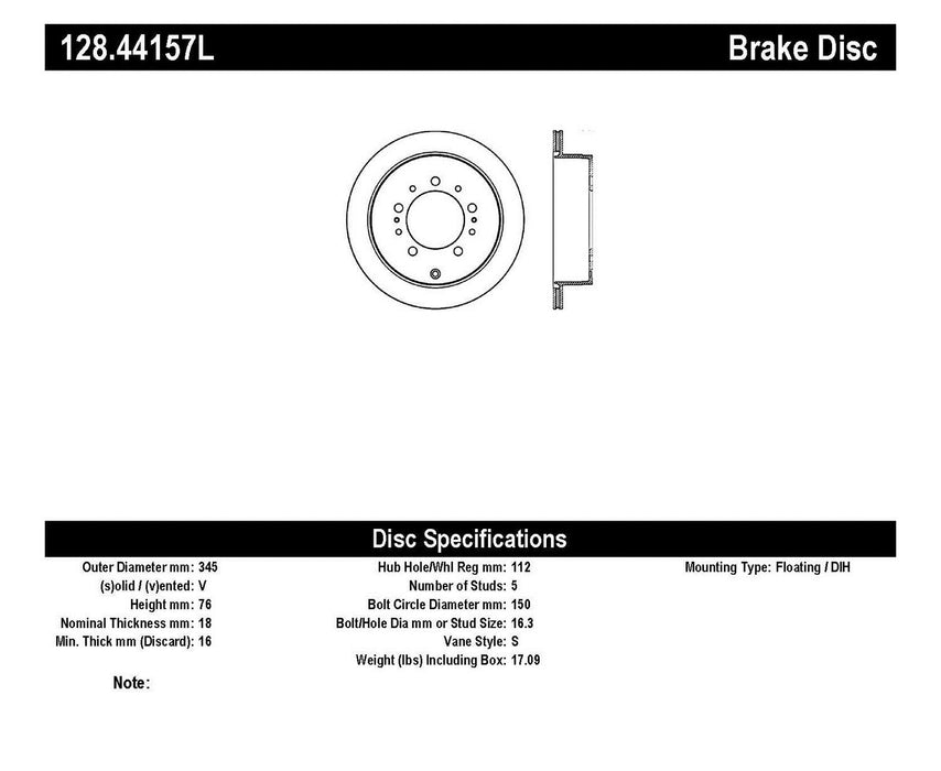 StopTech 128.44157L StopTech Sport Cross Drilled Brake Rotor; Rear Left - Truck Part Superstore
