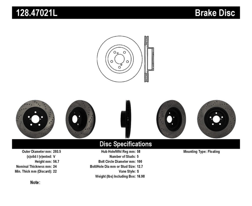 StopTech 128.47021L StopTech Sport Cross Drilled Brake Rotor; Front Left - Truck Part Superstore
