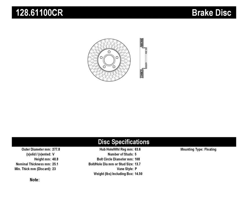 StopTech 128.61100CR StopTech Sport Cryo Cross Drilled Brake Rotor; Front Right - Truck Part Superstore