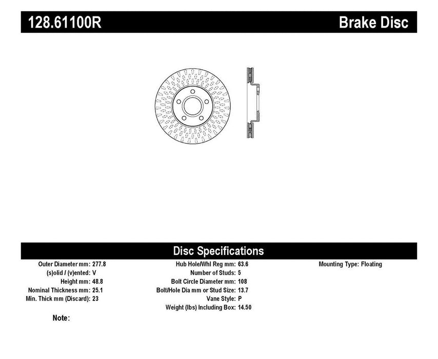 StopTech 128.61100R StopTech Sport Cross Drilled Brake Rotor; Front Right - Truck Part Superstore