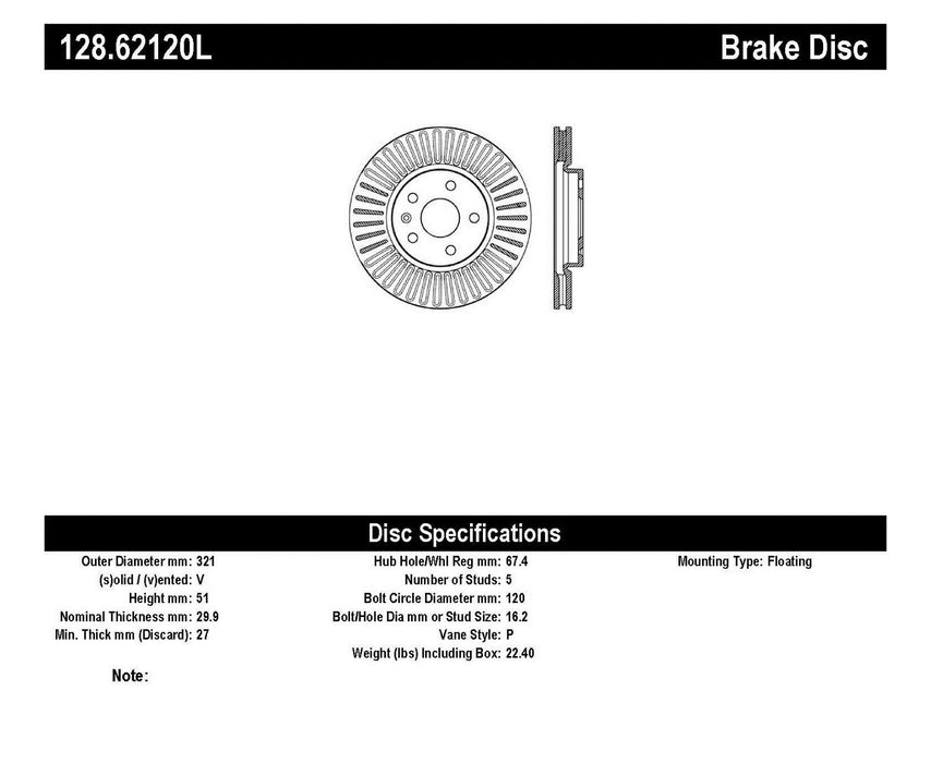 StopTech 128.62120L StopTech Sport Cross Drilled Brake Rotor; Front Left - Truck Part Superstore