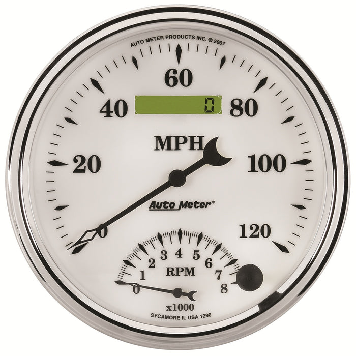 AutoMeter 1290 GAUGE; TACH/SPEEDO; 5in.; 120MPH/8K RPM; ELEC. PROGRAM; OLD TYME WHITE II - Truck Part Superstore