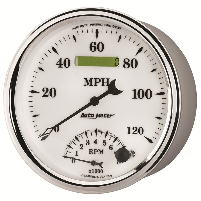 AutoMeter 1290 GAUGE; TACH/SPEEDO; 5in.; 120MPH/8K RPM; ELEC. PROGRAM; OLD TYME WHITE II - Truck Part Superstore