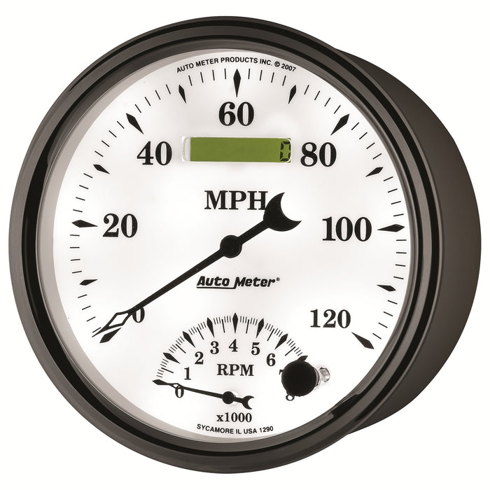 AutoMeter 1290 GAUGE; TACH/SPEEDO; 5in.; 120MPH/8K RPM; ELEC. PROGRAM; OLD TYME WHITE II - Truck Part Superstore