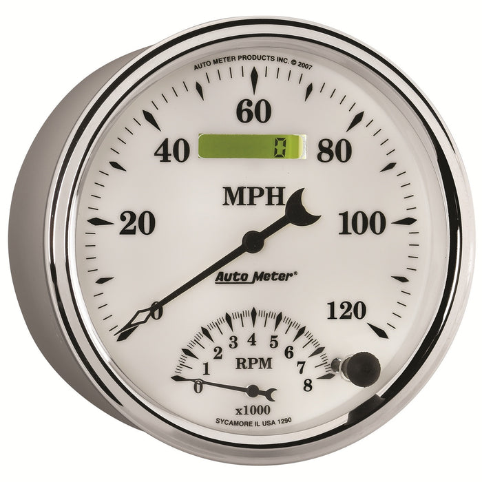 AutoMeter 1290 GAUGE; TACH/SPEEDO; 5in.; 120MPH/8K RPM; ELEC. PROGRAM; OLD TYME WHITE II - Truck Part Superstore