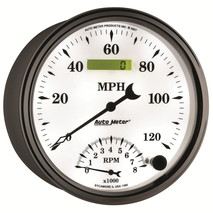 AutoMeter 1290 GAUGE; TACH/SPEEDO; 5in.; 120MPH/8K RPM; ELEC. PROGRAM; OLD TYME WHITE II - Truck Part Superstore