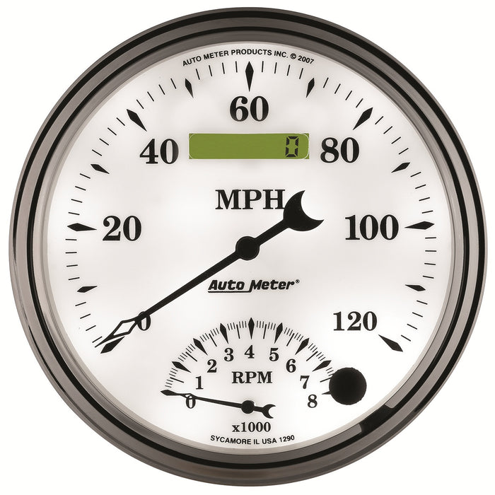 AutoMeter 1290 GAUGE; TACH/SPEEDO; 5in.; 120MPH/8K RPM; ELEC. PROGRAM; OLD TYME WHITE II - Truck Part Superstore