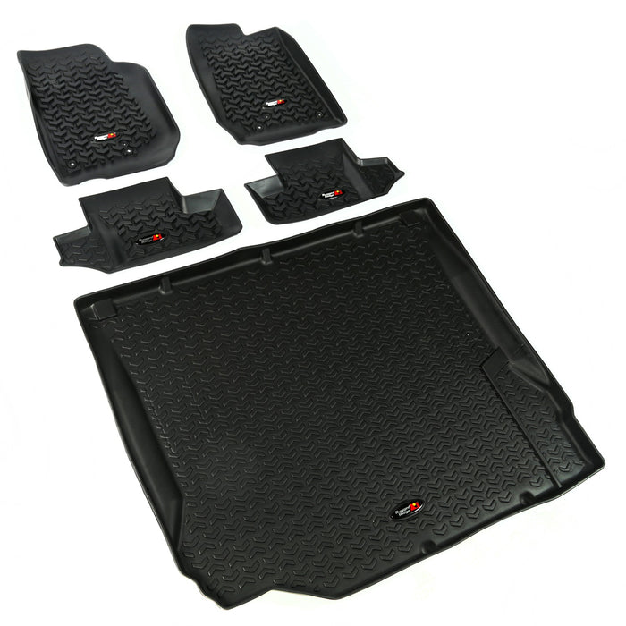 Rugged Ridge 12988.02 All Terrain Floor Liner; Front And Rear; 5-Piece; Includes Cargo Liner; Black; - Truck Part Superstore