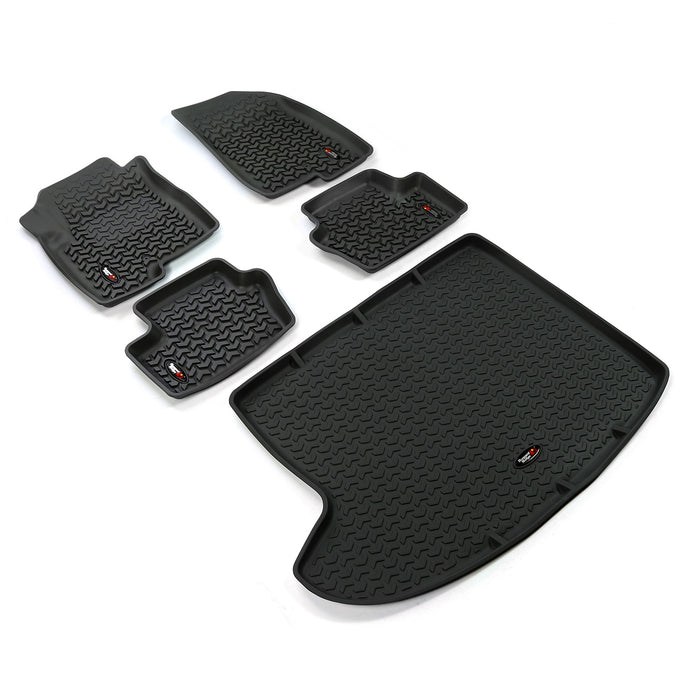 Rugged Ridge 12988.27 All Terrain Floor Liner; Front And Rear; 5-Piece; Includes Cargo Liner; Black; - Truck Part Superstore