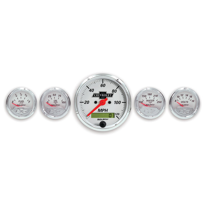 AutoMeter 1302-00408 GAUGE KIT; 5 PC.; 3 1/8in./2 1/16in.; ELEC. SPEEDO.; CHEVROLET HERITAGE BOWTIE - Truck Part Superstore