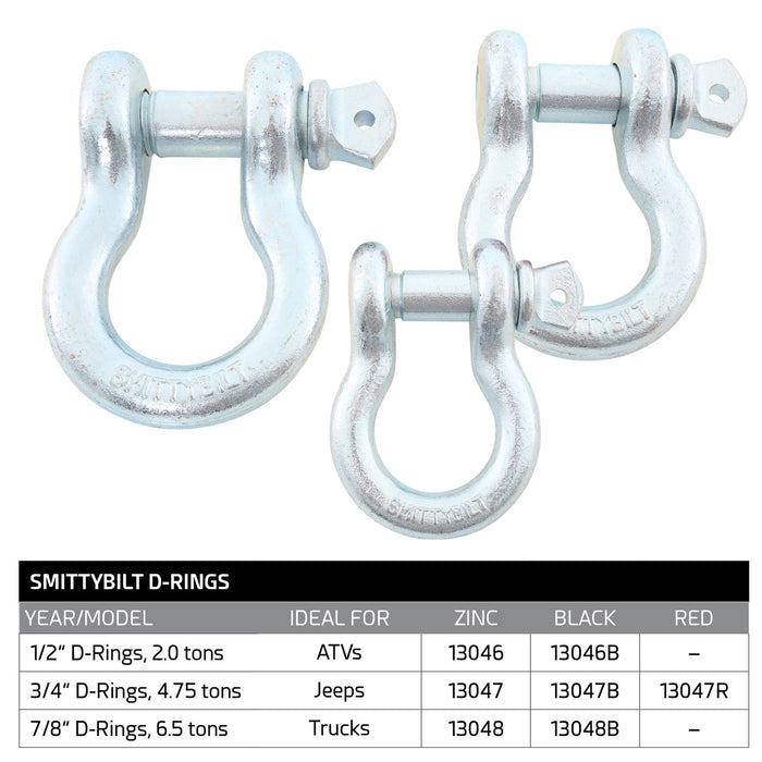 Smittybilt 13046 D-Ring - 1/2 Inch 2 Ton Rating Zinc Smittybilt - Truck Part Superstore