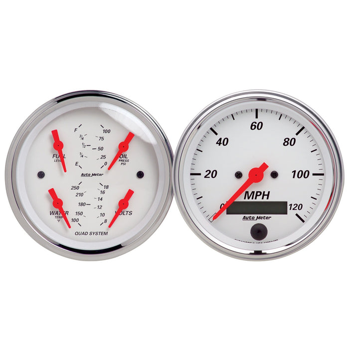 AutoMeter 1308 2 PC. GAUGE KIT; 3-3/8in. QUAD/SPEEDOMETER; 240-33 O; ARCTIC WHITE - Truck Part Superstore