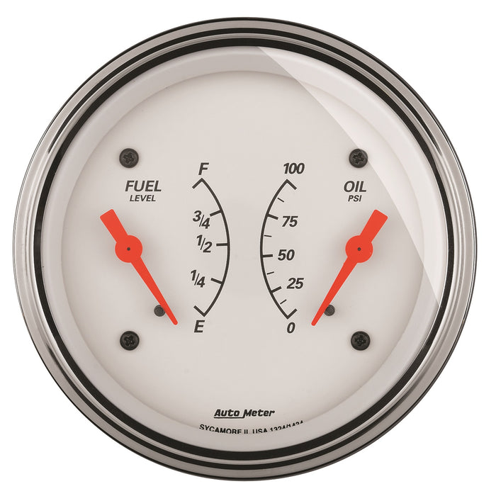 AutoMeter 1313 GAUGE; DUAL; FUEL/OILP; 3 3/8in.; 240OE-33OF/100PSI; ELEC; ARCTIC WHITE - Truck Part Superstore