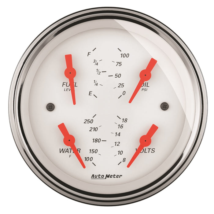 AutoMeter 1314 3-3/8in. QUAD GAUGE; 100 PSI/100-250 deg.F/8-18V/0-90 O; ARCTIC WHITE - Truck Part Superstore