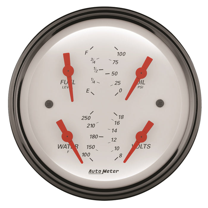 AutoMeter 1314 3-3/8in. QUAD GAUGE; 100 PSI/100-250 deg.F/8-18V/0-90 O; ARCTIC WHITE - Truck Part Superstore