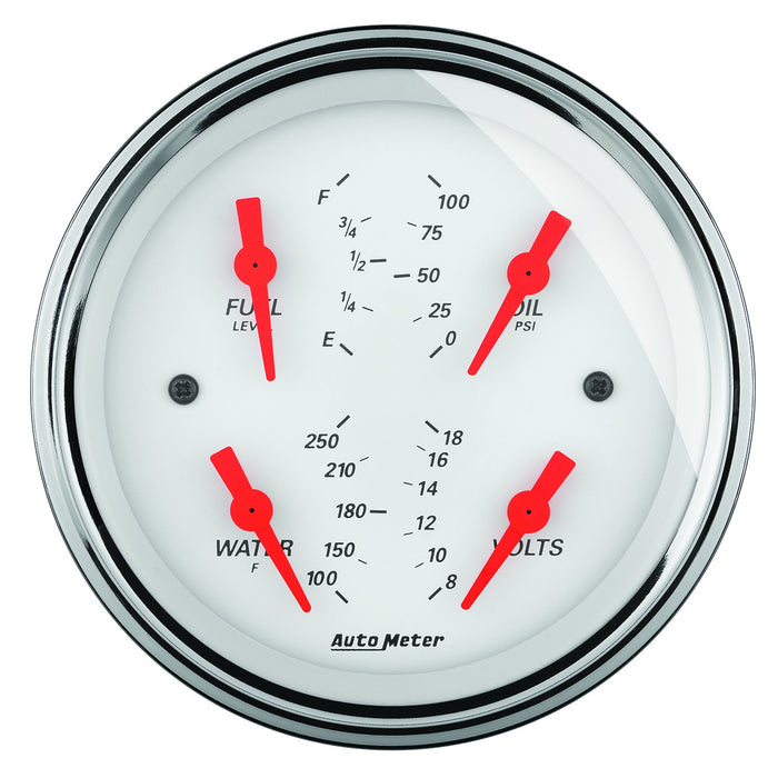 AutoMeter 1319 5in. QUAD GAUGE; 100 PSI/100-250 deg.F/8-18V/0-90 O; ARCTIC WHITE - Truck Part Superstore
