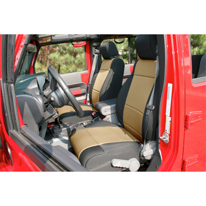 Rugged Ridge 13215.04 Custom Neoprene Seat Cover; Pair; Black w/Tan Inserts; - Truck Part Superstore