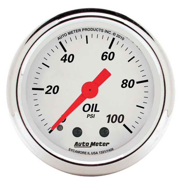 AutoMeter 1321 GAUGE; OIL PRESS; 2 1/16in.; 100PSI; MECH; ARCTIC WHITE - Truck Part Superstore